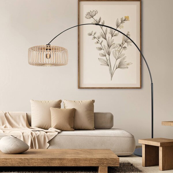 Stojacia lampa Sparkled Light, čierna/prírodný bambus, 240 cm, Čierna, Obývacia izba / jedáleň, kov, Oblúková stojaca lampa