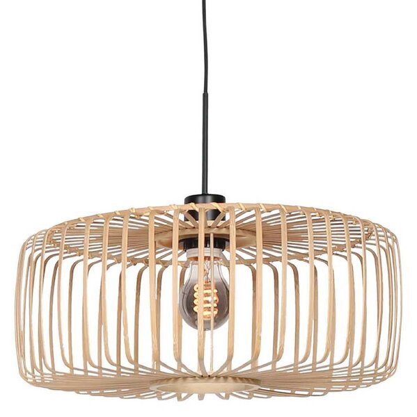 Závesné svietidlo Sparkled Light, čierna/prírodný bambus, Ø 50 cm, Čierna, Obývacia izba / jedáleň, Bambus, Závesné svietidlo