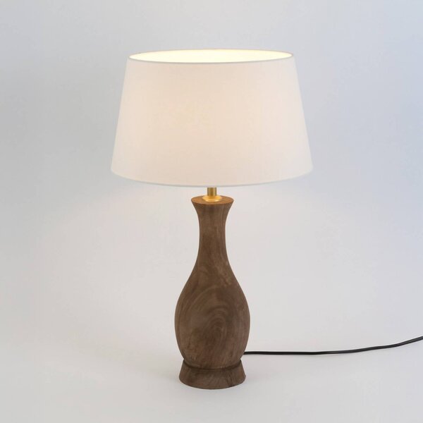 Stolová lampa ANTELAO, prírodná/écru, výška 45 cm, mangové drevo, E27, Tmavé drevo, Obývacia izba / jedáleň, Drevo, Stojacie svietidlo