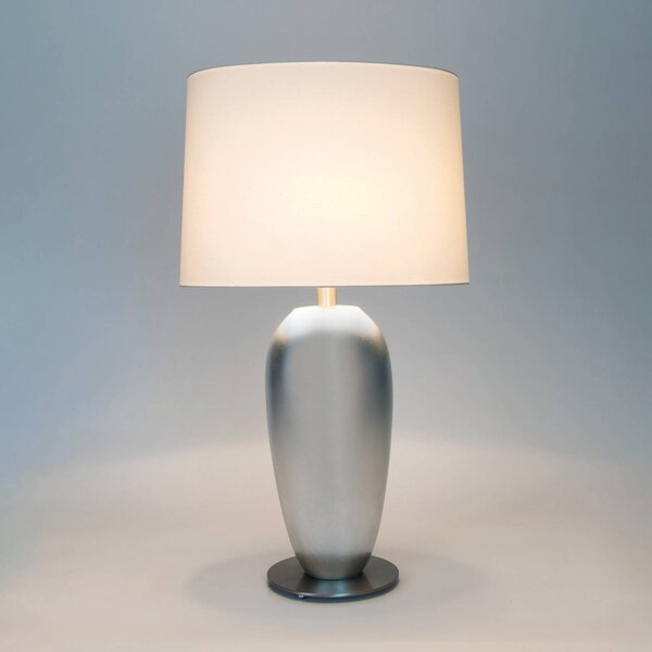 Stolová lampa LAMBDA OVAL, strieborná/ecru, výška 77 cm, keramika, E27, Chrómová / strieborná, Obývacia izba / jedáleň, Keramický, Stojacie svietidlo