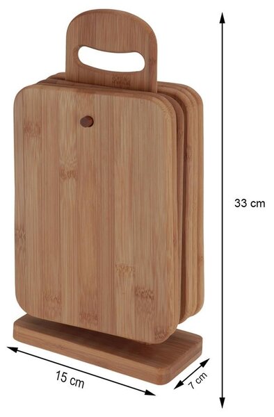 Doska na krájanie so stojanom Set, bambus, sada 6ks, 22x15 cm