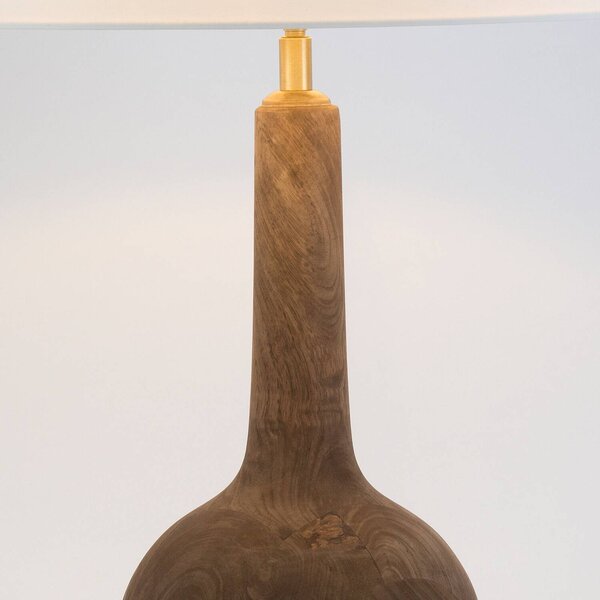 Stolová lampa VEZZANA, prírodná/écru, výška 47 cm, mangové drevo, E27, Tmavé drevo, Obývacia izba / jedáleň, Drevo, Stojacie svietidlo