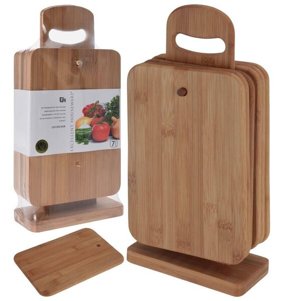 Doska na krájanie so stojanom Set, bambus, sada 6ks, 22x15 cm