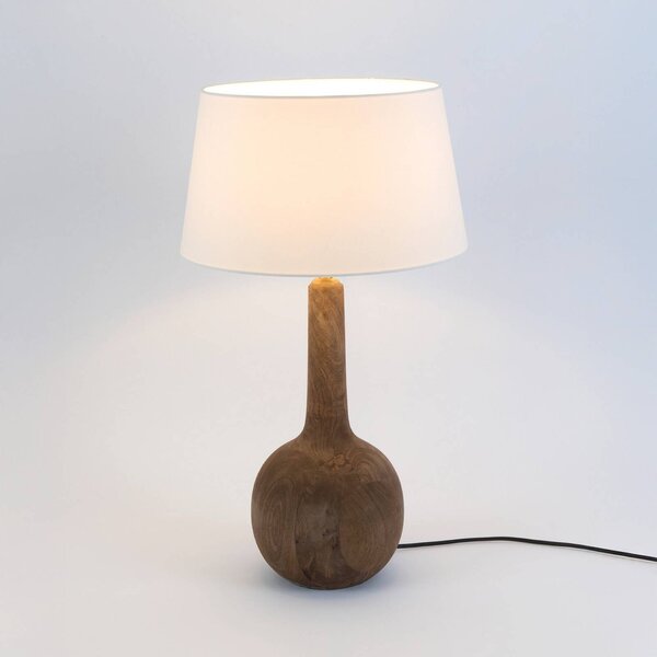 Stolová lampa VEZZANA, prírodná/écru, výška 47 cm, mangové drevo, E27, Tmavé drevo, Obývacia izba / jedáleň, Drevo, Stojacie svietidlo