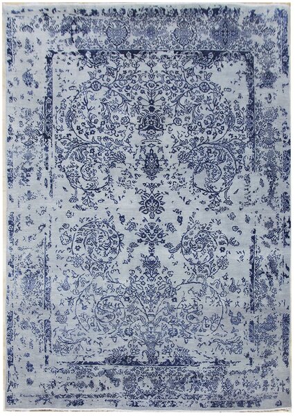 Diamond Carpets koberce Ručne viazaný kusový koberec Diamond DC-JK ROUND Silver / peacock blue - 140x200 cm