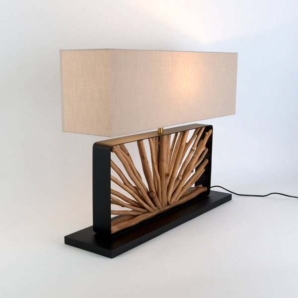 Stolová lampa MONTE ISOLA, prírodná/béžová, výška 67 cm, drevo/textil, Krémová / jantárovo žltá, Obývacia izba / jedáleň, Drevo, Stojacie svietidlo