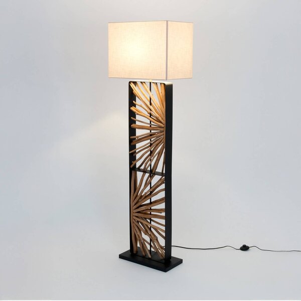 Holländer Stojacia lampa MONTE ISOLA, prírodná/béžová, výška 160 cm, drevo/textil, Krémová / jantárovo žltá, Obývacia izba / jedáleň, Drevo, Stojaca lampa