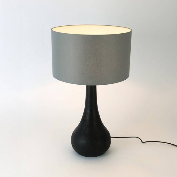 Stolová lampa RODOLFO, čierna/sivá, výška 63 cm, drevo/chintz, Čierna, Obývacia izba / jedáleň, Drevo, Stojacie svietidlo