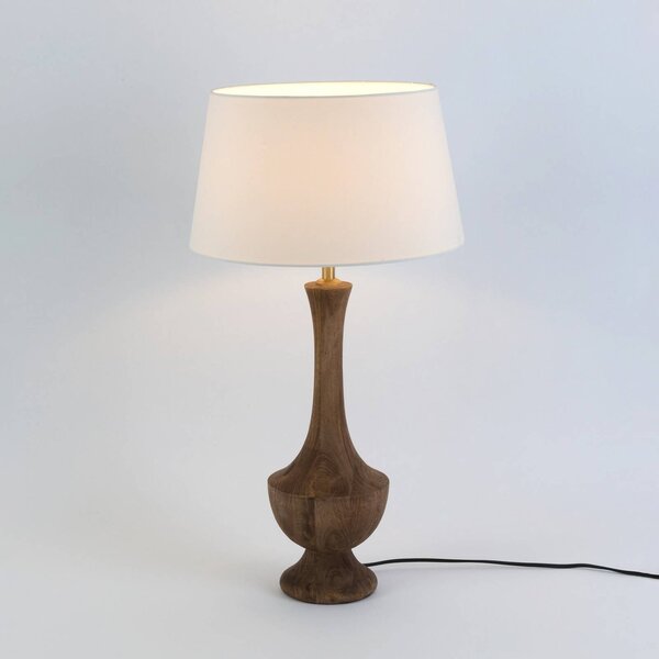 Holländer Stolová lampa SUBASIO, prírodná/écru, výška 50 cm, mangové drevo, E27, Tmavé drevo, Obývacia izba / jedáleň, Drevo, Stojacie svietidlo