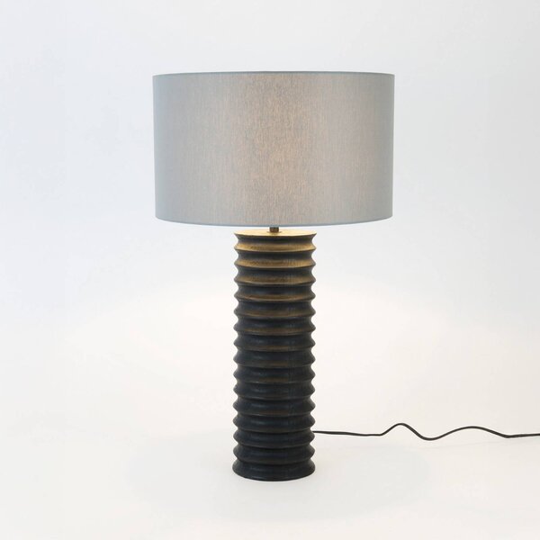 Stolová lampa BENEDETTO, čierna/sivá, výška 65 cm, drevo/chintz, Čierna, Obývacia izba / jedáleň, Drevo, Stojacie svietidlo