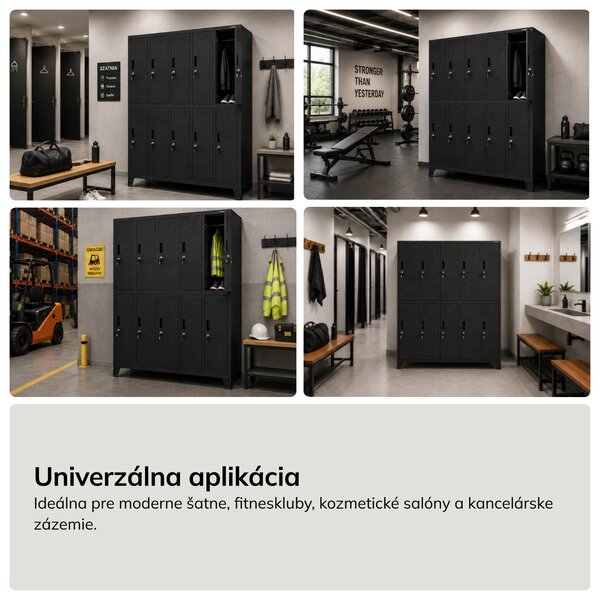 Šatní bezpečnostná skriňa, schránková, perforovaná, 10 schránok, čierna, 1360x1720x450 mm: BARTEK PRO