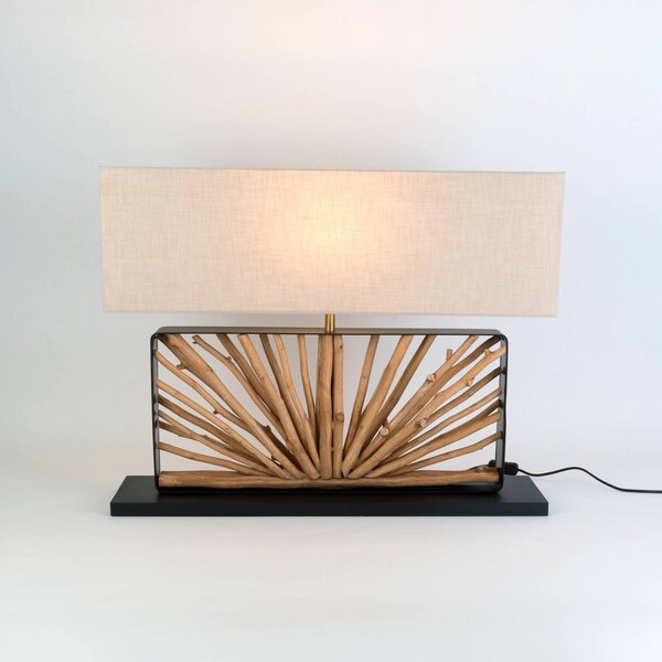 Stolová lampa MONTE ISOLA, prírodná/béžová, výška 67 cm, drevo/textil, Krémová / jantárovo žltá, Obývacia izba / jedáleň, Drevo, Stojacie svietidlo