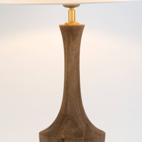 Holländer Stolová lampa SUBASIO, prírodná/écru, výška 50 cm, mangové drevo, E27, Tmavé drevo, Obývacia izba / jedáleň, Drevo, Stojacie svietidlo