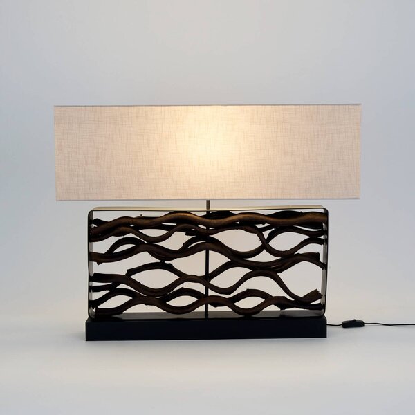 Stolová lampa TREMITI NERO čierna/béžová, výška 67 cm, drevo/textil, Čierna, Obývacia izba / jedáleň, Drevo, Stojacie svietidlo