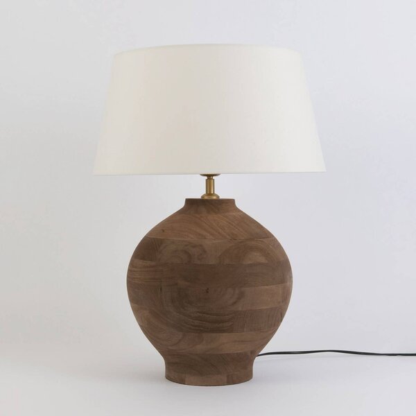 Stolová lampa SORATTE, prírodná/écru, výška 48 cm, mangové drevo, E27, Tmavé drevo, Obývacia izba / jedáleň, Drevo, Stojacie svietidlo