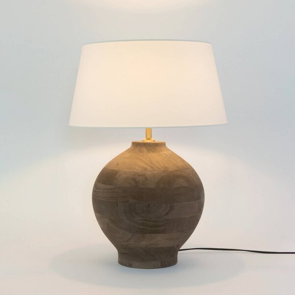 Stolová lampa SORATTE, prírodná/écru, výška 48 cm, mangové drevo, E27, Tmavé drevo, Obývacia izba / jedáleň, Drevo, Stojacie svietidlo