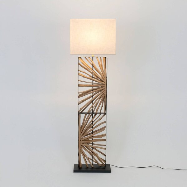 Holländer Stojacia lampa MONTE ISOLA, prírodná/béžová, výška 160 cm, drevo/textil, Krémová / jantárovo žltá, Obývacia izba / jedáleň, Drevo, Stojaca lampa