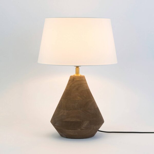 Stolová lampa CAPANNE, prírodná/écru, výška 37 cm, mangové drevo, E27, Tmavé drevo, Obývacia izba / jedáleň, Drevo, Stojacie svietidlo