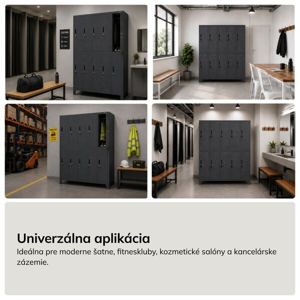 Šatní bezpečnostná skriňa, schránková, perforovaná, 10 schránok, antracitová, 1360x1720x450 mm: BARTEK PRO