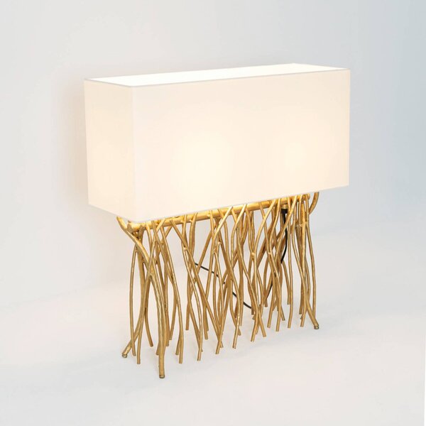 Stolová lampa CAPRI, zlatá/ecru, výška 51 cm, kov, 2 x E14, Mosadz / zlato, Obývacia izba / jedáleň, kov, Stojacie svietidlo
