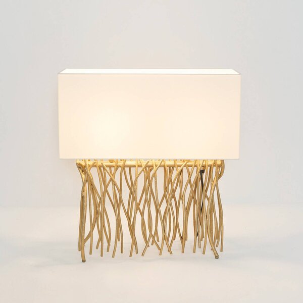 Stolová lampa CAPRI, zlatá/ecru, výška 51 cm, kov, 2 x E14, Mosadz / zlato, Obývacia izba / jedáleň, kov, Stojacie svietidlo
