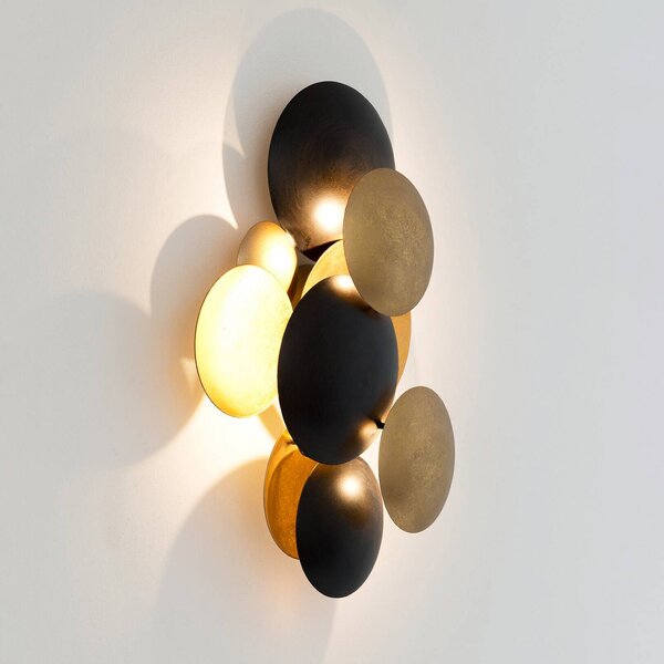 Holländer LED nástenné svetlo BOLLADARIA, čierna/zlatá, 42 x 27 cm, kovová, stmievateľná, Čierna, Obývacia izba / jedáleň, kov, Moderný, Nástenné svietidlo