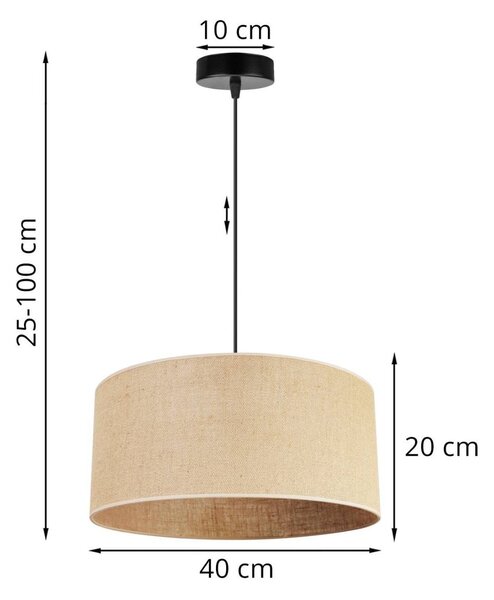 Závesné svietidlo Juta, 1x jutové tienidlo, (výber z 2 farieb konštrukcie), (fi 40cm, v 20cm)