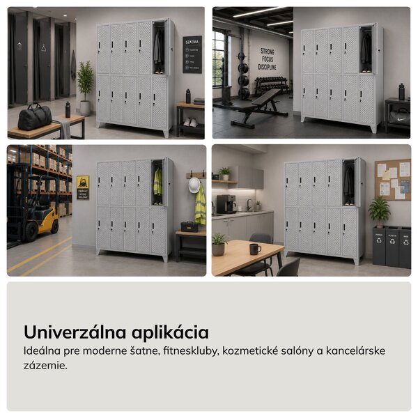 Šatní bezpečnostná skriňa, schránková, perforovaná, 10 schránok, sivá, 1360x1720x450 mm: BARTEK PRO