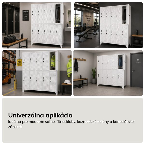 Šatní bezpečnostná skriňa, schránková, perforovaná, 10 schránok, biela, 1360x1720x450 mm: BARTEK PRO