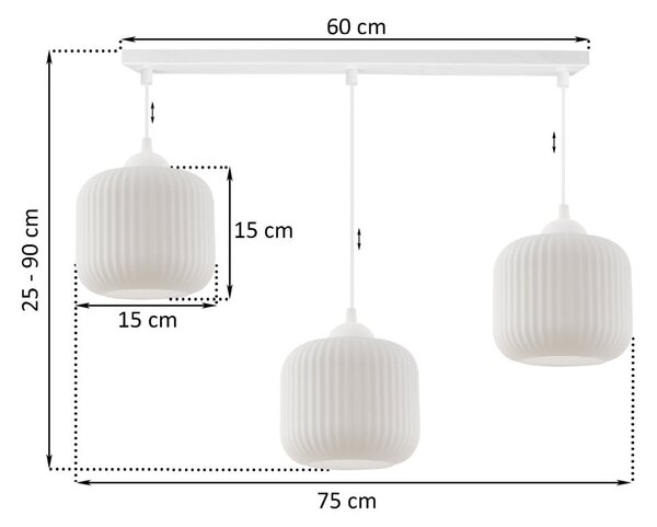 Závesné svietidlo Riffle, 3x biele sklenené tienidlo, w