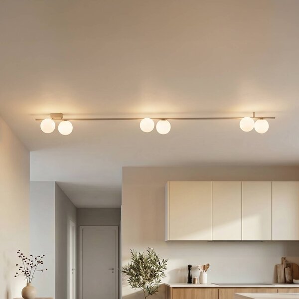 TK Lighting Stropné svietidlo Imelo, krémové, 6-pl., sklo, dĺžka 200 cm, Krémová / jantárovo žltá, Spálňa, Sklo, Stropné svetlo