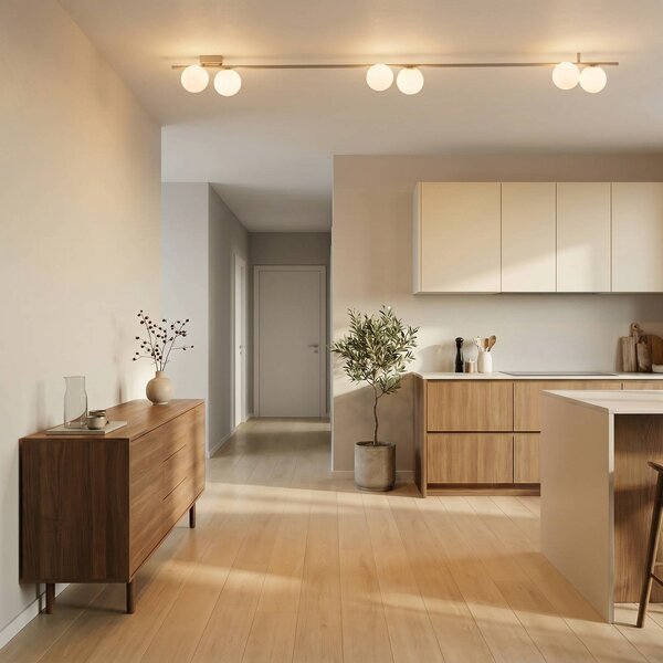 TK Lighting Stropné svietidlo Imelo, krémové, 6-pl., sklo, dĺžka 200 cm, Krémová / jantárovo žltá, Spálňa, Sklo, Stropné svetlo