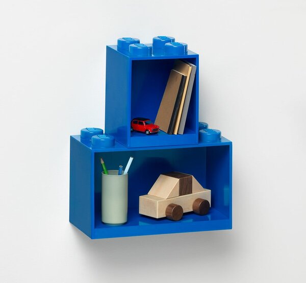 Súprava 2 detských modrých nástenných políc LEGO® Brick