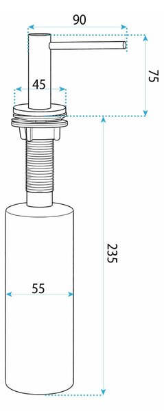 Vstavaný dávkovač mydla/saponátu REA DEX, 300 ml, nikel kartáčovaný