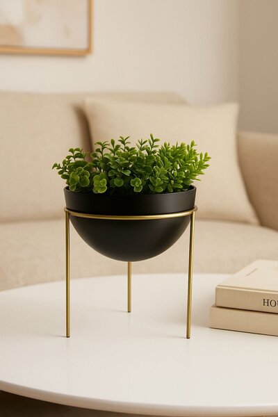 KOVOVÝ KVETINÁČ SO STOJANOM LOFT 25X19 CM ČIERNA/ZLATÁ