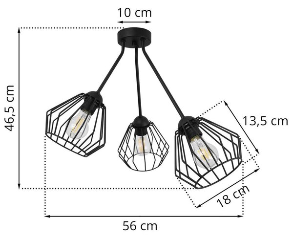 Stropné svietidlo Nuvola Trio, 3x čierne drôtené tienidlo