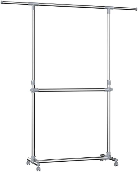 SONGMICS Stojan na odevy strieborný pojazdný 2 konzole 165 cm