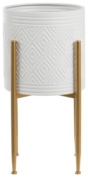 Vyvýšený kvetináč na nožičkách biela železo 35 x 35 x 62 cm moderný glamour štýl interiér