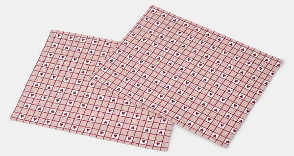 Sinsay - Sada valentínskych prestieraní v káro vzore so srdiečkami 2 pack - červená