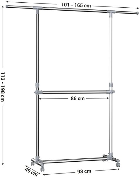SONGMICS Stojan na odevy strieborný pojazdný 2 konzole 165 cm