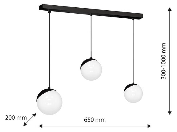 Závesné svietidlo Sfera, 3x biele sklenené tienidlo, b