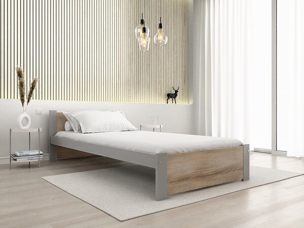 Posteľ IKAROS 90 x 200 cm, dub sonoma/sivá Rošt: S latkovým roštom, Matrac: Bez matraca