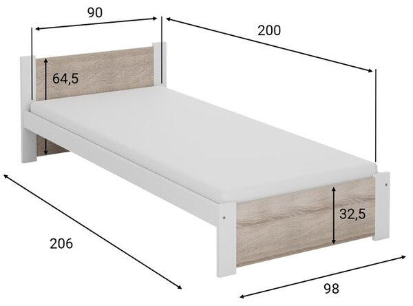 Posteľ IKAROS 90 x 200 cm, dub artisan/sivá Rošt: S latkovým roštom, Matrac: Bez matraca