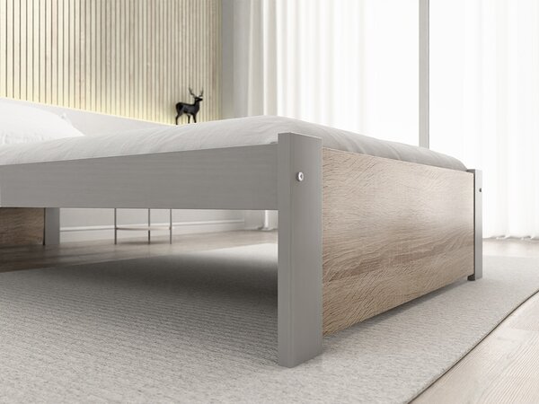 Posteľ IKAROS 90 x 200 cm, dub sonoma/sivá Rošt: S latkovým roštom, Matrac: Bez matraca