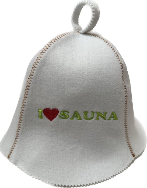 Čiapka do sauny, plsť Farba: Biela so zeleným nápisom