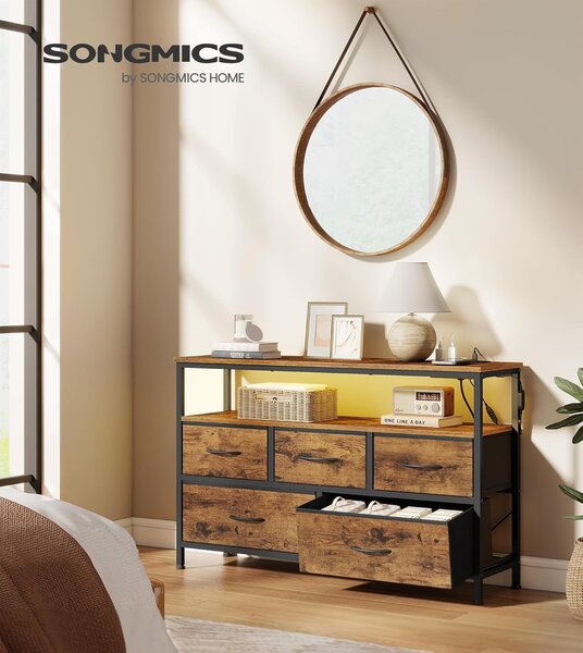 SONGMICS Komoda s LED osvetlením a nabíjacou stanicou Vasagle Mory 98,7 cm hnedá/čierna