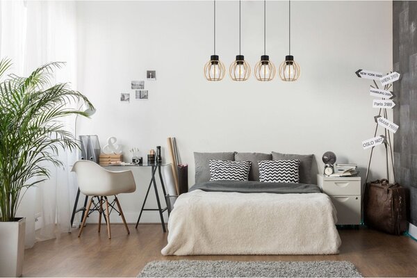 Závesné svietidlo Timber 8, 4x drevené tienidlo