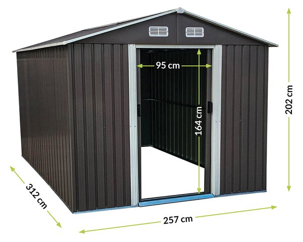 Plechový záhradný domček Toolster 312x257x202 cm - sivá