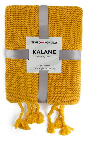 TEMPO-KONDELA KALANE, luxusná pletená deka so strapcami, horčicová, 150x200 cm