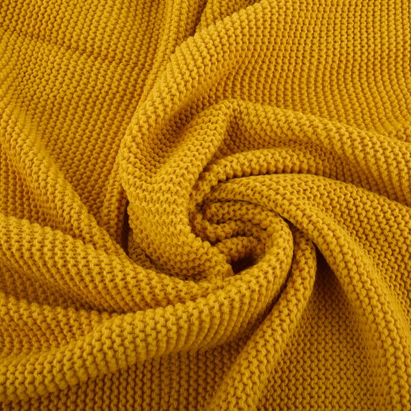 TEMPO-KONDELA KALANE, luxusná pletená deka so strapcami, horčicová, 150x200 cm